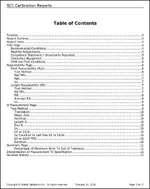 Calibration Report Contents